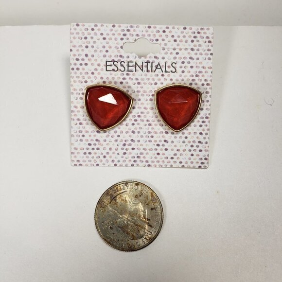 Bold Red Triangle Stud Earrings – Gold tone Geometric Statement Studs for Women - Picture 5 of 7